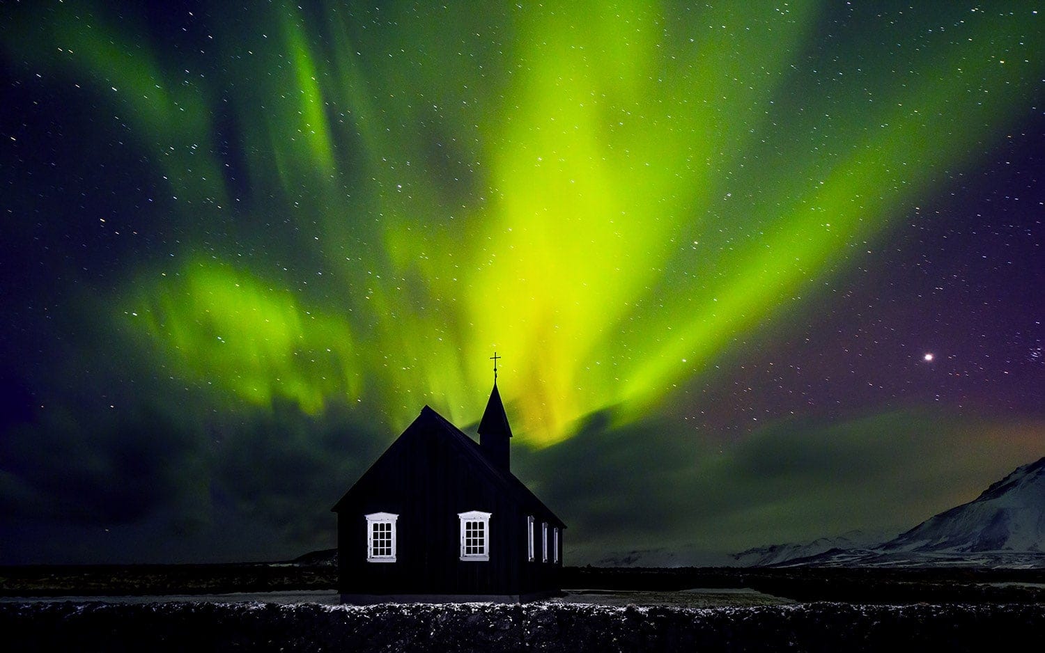 Church Northern Lights Iceland
