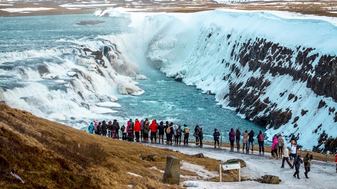 Gullfoss Waterfall in winter Iceland
